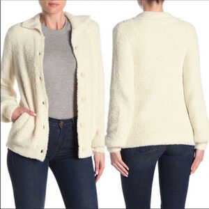 Susina Teddy Fleece Knit Cardigan Sweater Ivory S